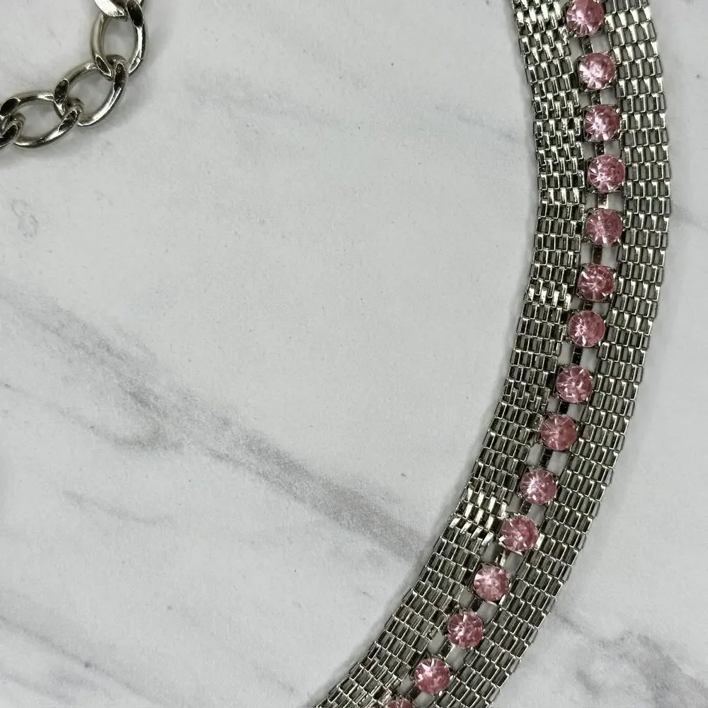 Pink Rhinestone Silver Tone Mesh Chain Belt Medium/Large (M/L) NWT w/ Defects ✨